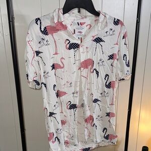 Denim & Flower White and Blue Flamingo Print Shirt